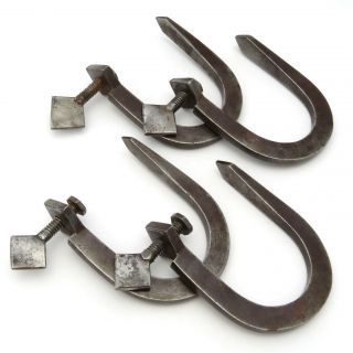19th C.  Set Of 4 Hand Forged Iron Quilting Clamps Aafa
