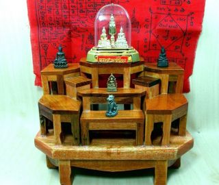 Set 9 Mini Altar Woods Table Handmade Buddha Amulet Series Worship Jewelry Show