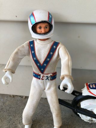 Vintage 1972 Ideal Evel Knievel doll & helmet Belt and Stunt Cycle Motorcycle 2