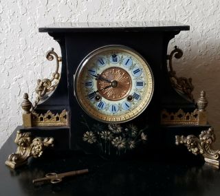 Antique Ansonia Ornate Mantle Clock W/key