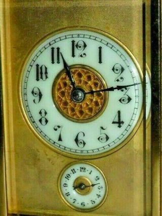 ANTIQUE FRENCH BRASS 8 - DAY CORNICHE CARRIAGE CHIME REPEATER CLOCK,  ALARM 12
