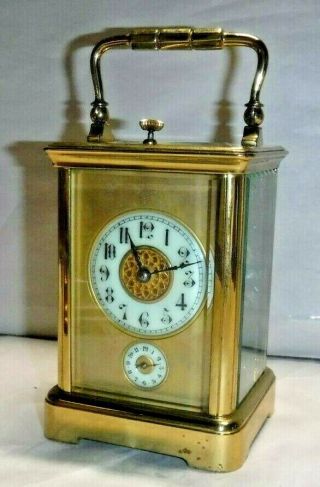 Antique French Brass 8 - Day Corniche Carriage Chime Repeater Clock,  Alarm