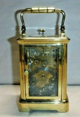ANTIQUE FRENCH BRASS 8 - DAY CORNICHE CARRIAGE CHIME REPEATER CLOCK,  ALARM 7
