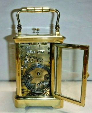 ANTIQUE FRENCH BRASS 8 - DAY CORNICHE CARRIAGE CHIME REPEATER CLOCK,  ALARM 8