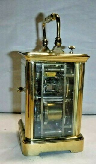 ANTIQUE FRENCH BRASS 8 - DAY CORNICHE CARRIAGE CHIME REPEATER CLOCK,  ALARM 9