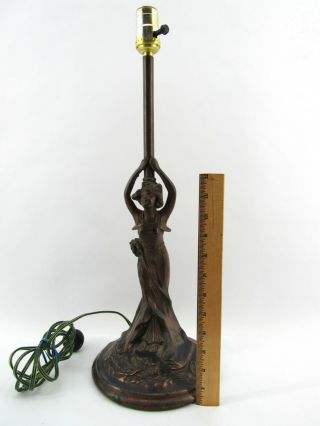 Antique Art Deco Spelter Figural Lady Lamp 6