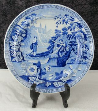 Staffordshire Medium Blue Transferware Lady Of The Lake 8 3/4 " Pearlware Plate 3
