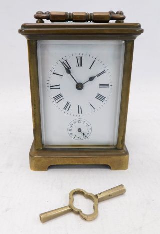 Vintage P.  E.  Stapley & Son Brass Skeleton Wind Up Carriage Clock W.  Key - E26