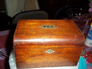 Antique Wood Tea Box Primitive Old Tin Lined Key Hole Colonial 2