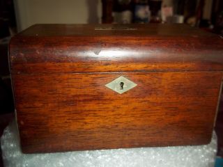 Antique Wood Tea Box Primitive Old Tin Lined Key Hole Colonial 3