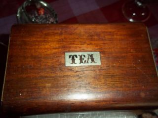 Antique Wood Tea Box Primitive Old Tin Lined Key Hole Colonial 4