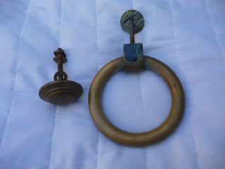 Vintage Large Brass Ring Door Knocker,  Strike Plate Architectural Hardware Old