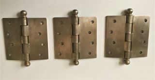 3 Vintage 4”x 4” Heavy Duty Door Hinges Ball Top Pin - Mckinney Clover