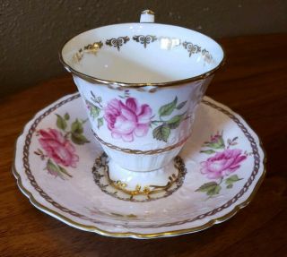 Foley Bone China Embossed Rose Cup And Saucer England Pink & Gold