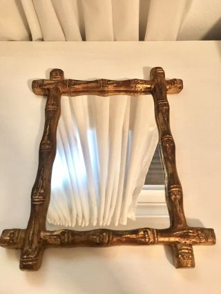 Vintage Small Gold Gilt Florentine Wall Accent Mirror Faux Bamboo Italian Italy