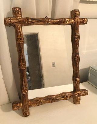 Vintage Small Gold Gilt Florentine Wall Accent Mirror Faux Bamboo Italian Italy 4