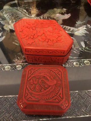 Vintage Chinese Cinnabar Lacquer Box One Six Sides And One Square