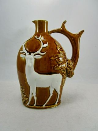 Vintage German Porcelain Raised Elk Stag Deer Pitcher Liquor Bottle Flask