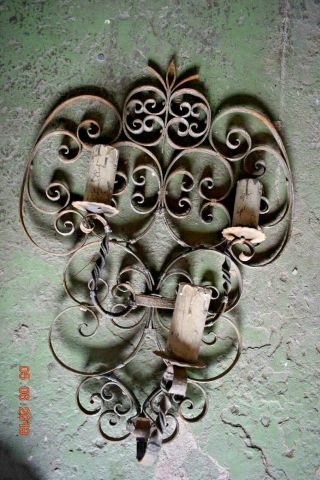 Antique French Lage Cast Iron Wall Sconce Converted To Electric Hand Forged