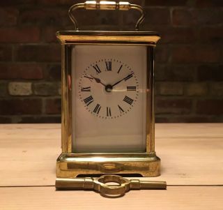 Brass & Bevel Edged Glass Carriage Clock With Key