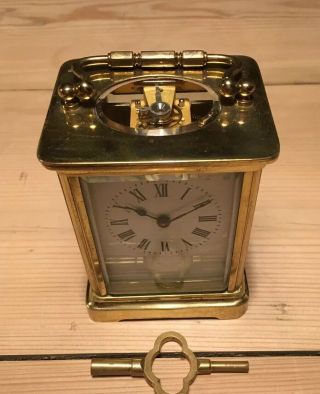 Brass & Bevel Edged Glass Carriage Clock With Key 2