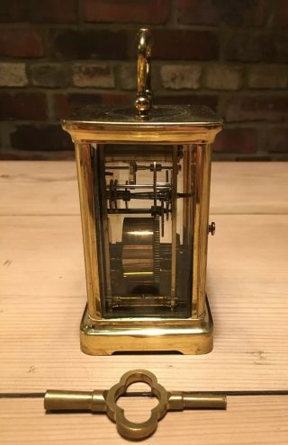 Brass & Bevel Edged Glass Carriage Clock With Key 3