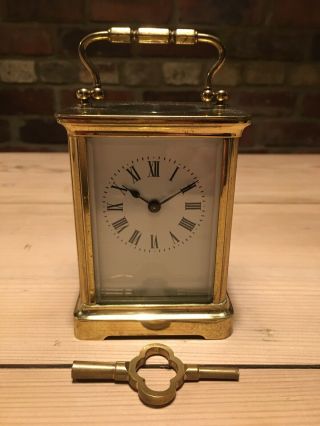 Brass & Bevel Edged Glass Carriage Clock With Key 7