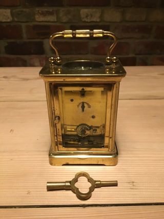 Brass & Bevel Edged Glass Carriage Clock With Key 8