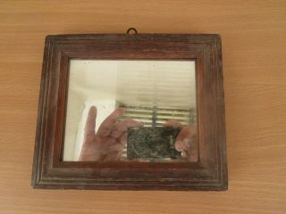 Vintage Old Wooden Hand Carved Frame Small Shaving / Makeup Mirror M2