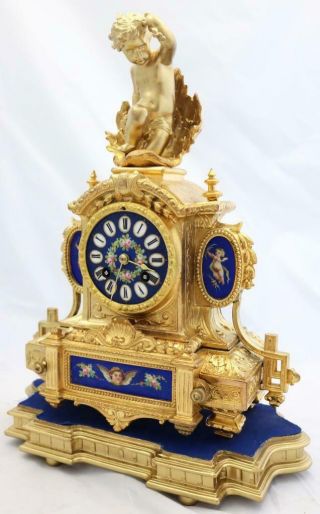 Antique French Mantle Clock Stunning Finish & Blue Sevres 8 Day Figural 2