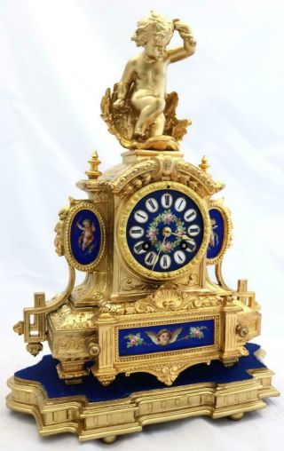 Antique French Mantle Clock Stunning Finish & Blue Sevres 8 Day Figural 3