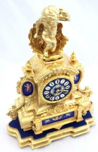 Antique French Mantle Clock Stunning Finish & Blue Sevres 8 Day Figural 4