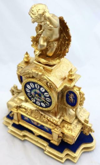 Antique French Mantle Clock Stunning Finish & Blue Sevres 8 Day Figural 5