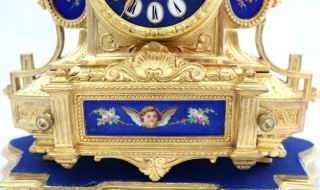 Antique French Mantle Clock Stunning Finish & Blue Sevres 8 Day Figural 8