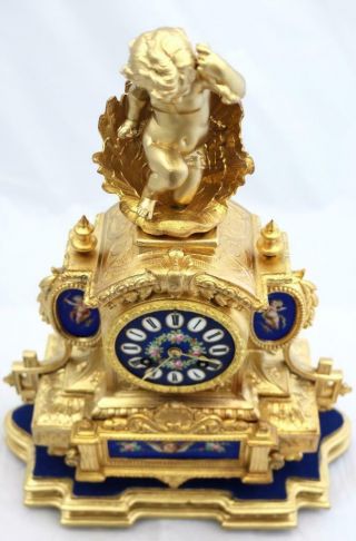 Antique French Mantle Clock Stunning Finish & Blue Sevres 8 Day Figural 9