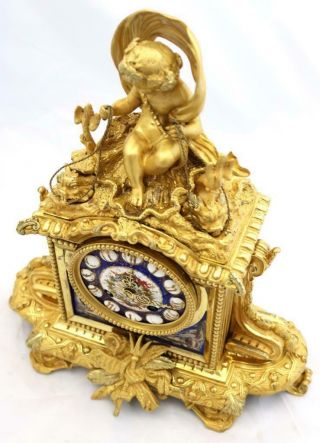Antique French Mantle Clock Figural Bronze & Cobalt Blue Sevres Striking 5