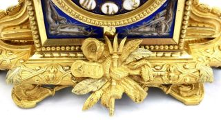 Antique French Mantle Clock Figural Bronze & Cobalt Blue Sevres Striking 9