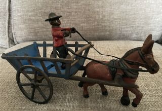 Vintage Toy Mule Pulling Cart With Driver