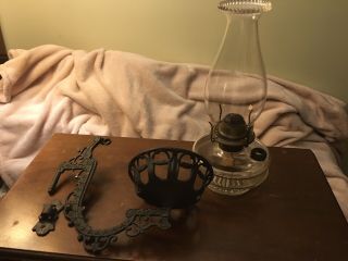 Kerosene Oil Bracket Lamp With Cast Iron Bracket,  Wall Attachment,  Filler Font
