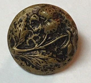 Very Old Vintage Antique Flower Gold Brass Tone Metal Button 794