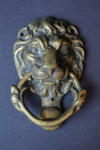 Vintage Edwardian Reclaimed Brass Lions Head Door Knocker Old Vintage Lion