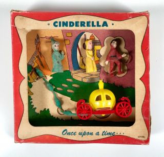 Vintage 1951 Emenee Cinderella Story Book Miniature Toy Play Set Mib