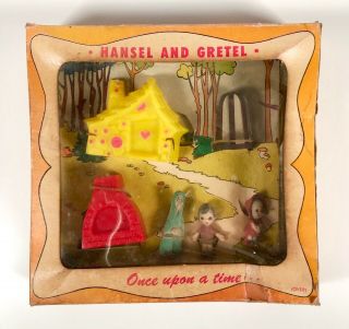 Vintage 1951 Emenee Hansel And Gretel Story Book Miniature Toy Play Set Mib