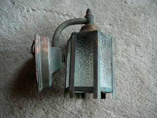 Antique Copper Arts & Crafts Mission Six Pane Glass Porch Sconce Light - Good