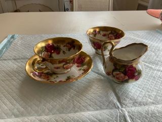 Royal Chelsea.  Golden Rose Teacup And Creamer /sugar