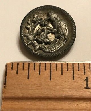 rare very old parrot? floral vintage antique silver tone metal button 2705 2