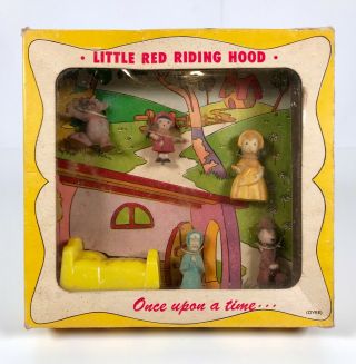Vintage 1951 Emenee Little Red Riding Hood Story Book Miniature Toy Play Set Mib
