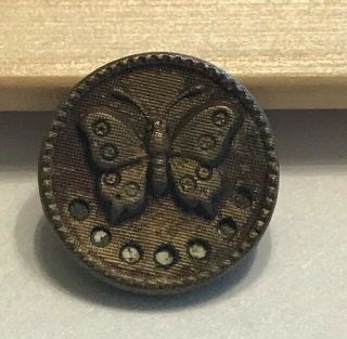 Gold Brass Tone Antique Vintage Butterfly Moth Insect Button 6156