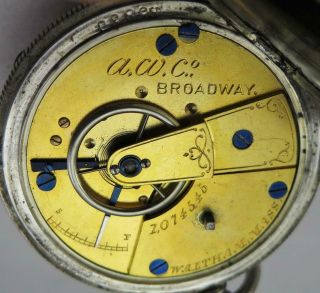 Waltham 18 sz Broadway Mod 1857 Coin Silver Pocket Watch 8