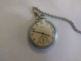 Vtg Antique A.  W.  W.  Co Waltham Pocket Watch W/ 12k Gf Chain 15 Jewels